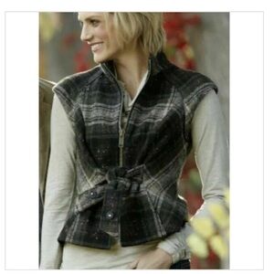 CAbi #611 All Tied Up Plaid Wool Sleeveless Blazer